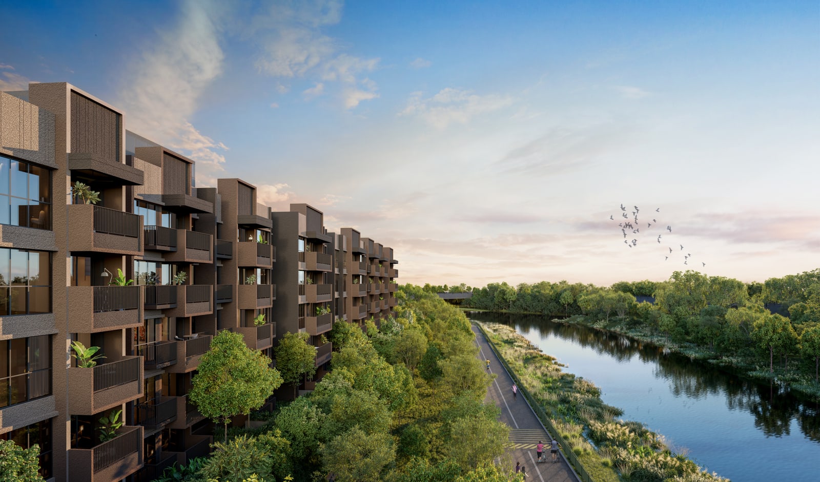 Artist's impression of the Faber Residence blocks beside the Ulu Pandan Park Connector and the river