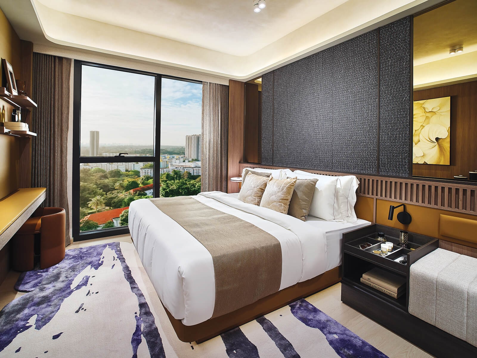 Artist's impression of a master bedroom with a floor-to-ceiling window