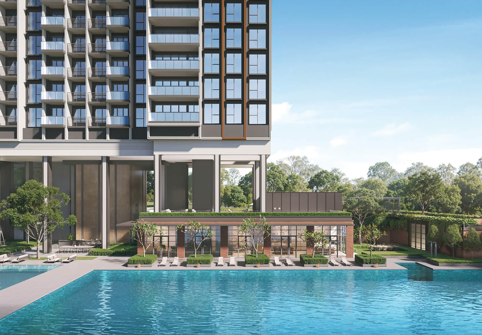 Artist's impression of the 50-metre main pool with the tower rising behind the pool deck