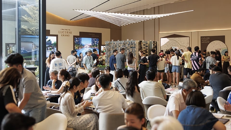Crowds in the Lucerne Grand sales gallery during the preview and launch weekend