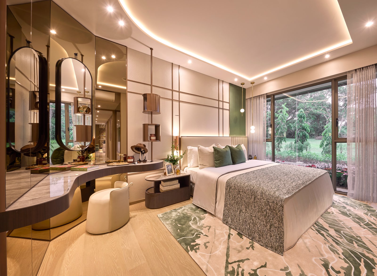 Artist's impression of the master bedroom of the 4-bedroom home looking out to greenery