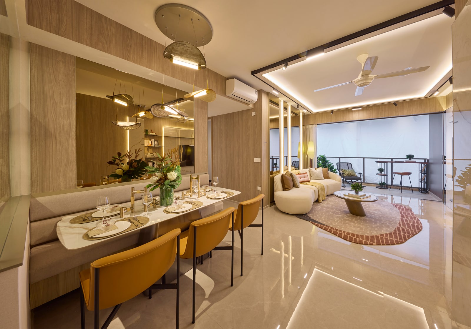 Artist's impression of the living and dining area of the 3-bedroom home