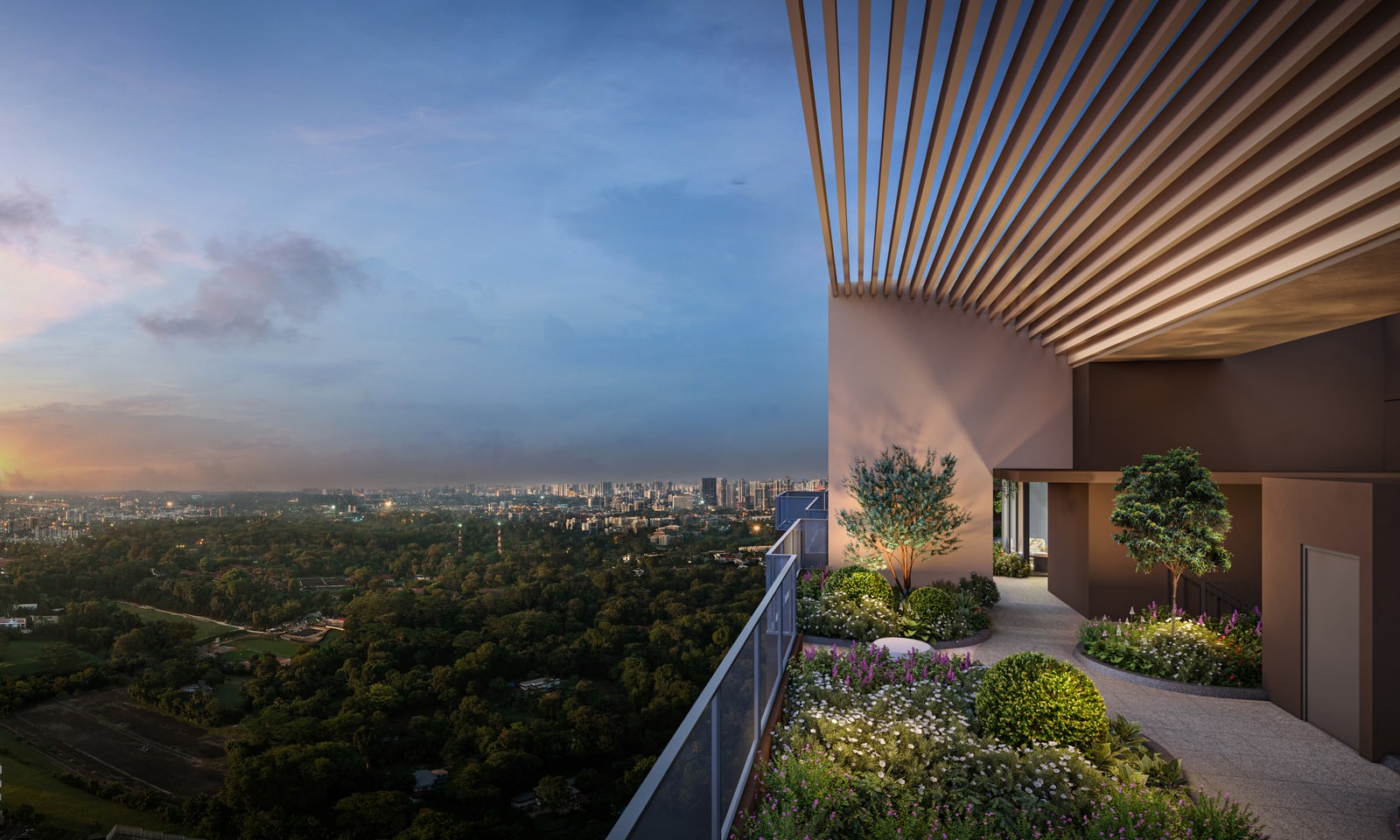 Artist's impression of the roof garden on the 40th storey with a view of the city skyline