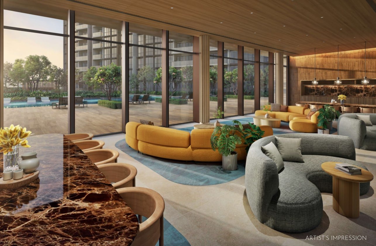 Artist's impression of the Grand Function Room with lounge seating and a bar counter