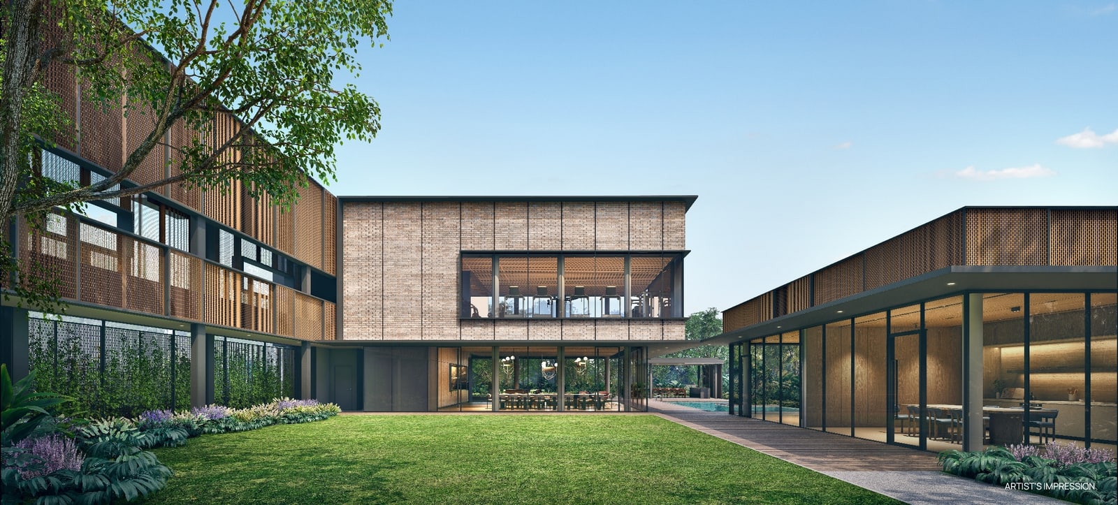 Artist's impression of the two-storey Skye Clubhouse and its central lawn